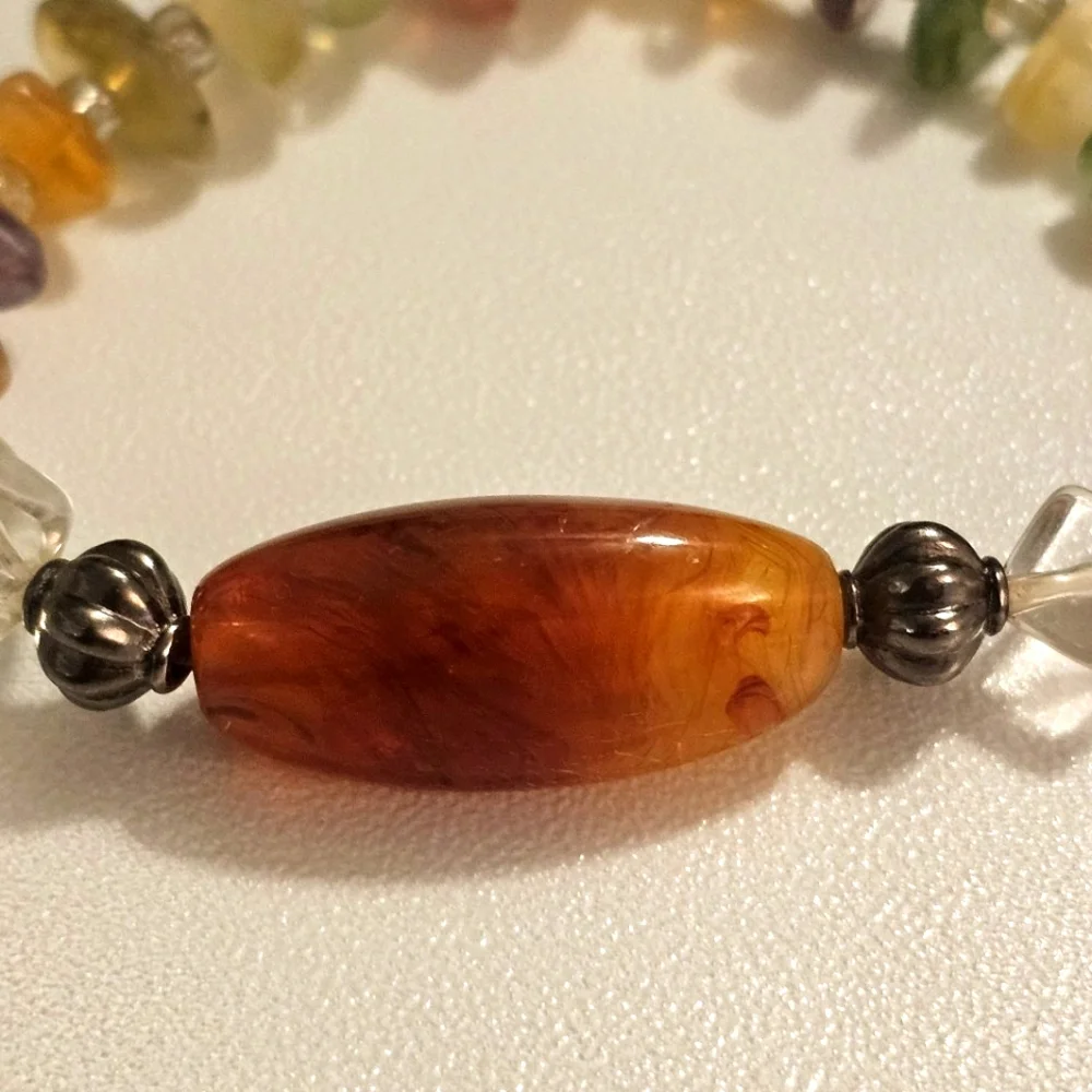 Vintage Warm Amber and Citrine Stone Bracelet with Organic Design. - Picture 2 of 6
